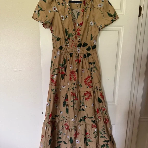 Anthropologie Tan Floral Maxi Dress - Picture 1 of 2